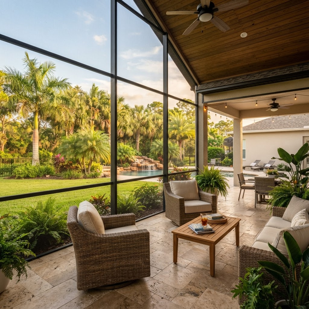 Screened-in lanai on a Florida home