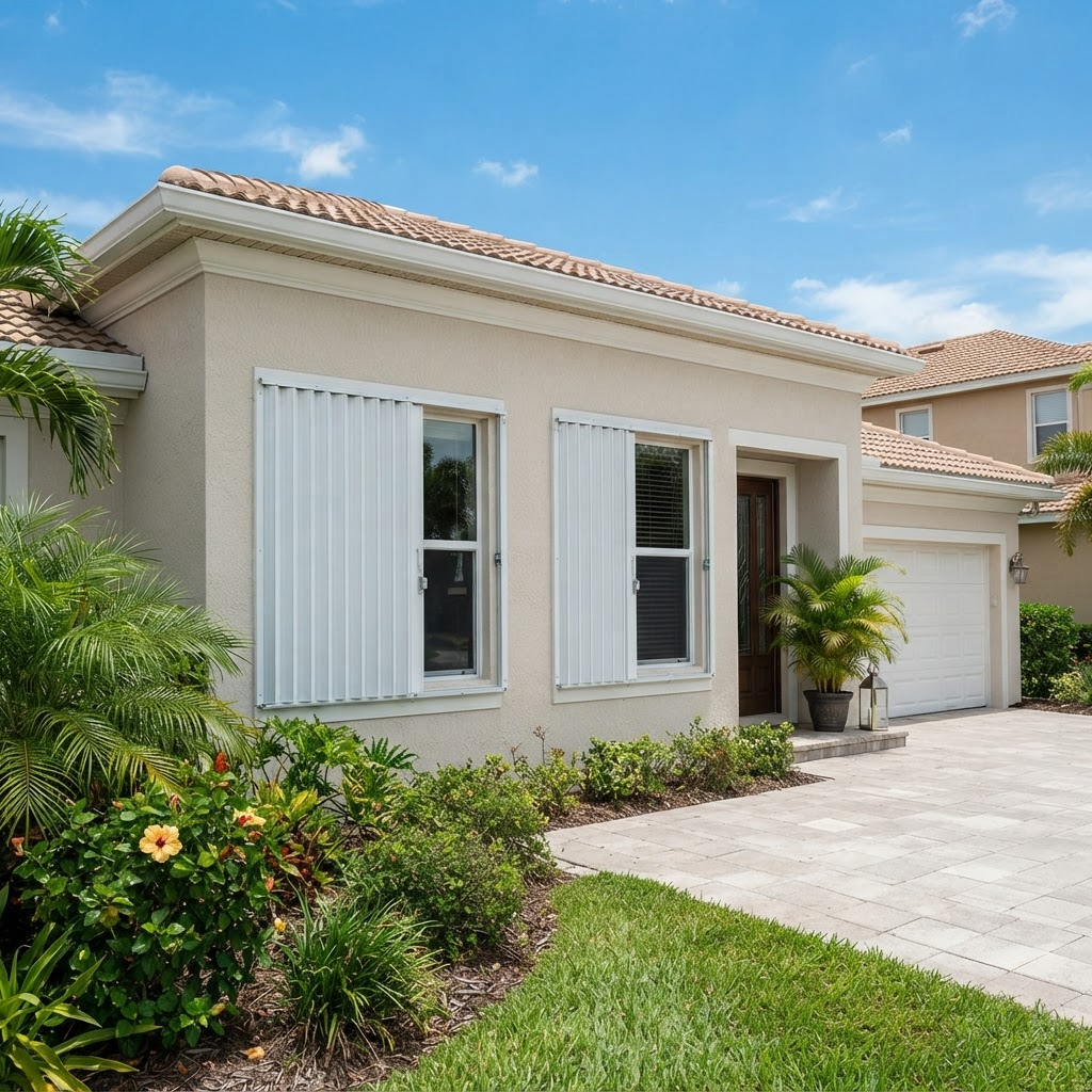 Accordion hurricane shutters on home windows